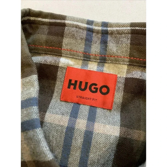 Hugo Boss Men's Brown Plaid Ermann Long Sleeve Button Down Shirt Medium NWT - Picture 7 of 12